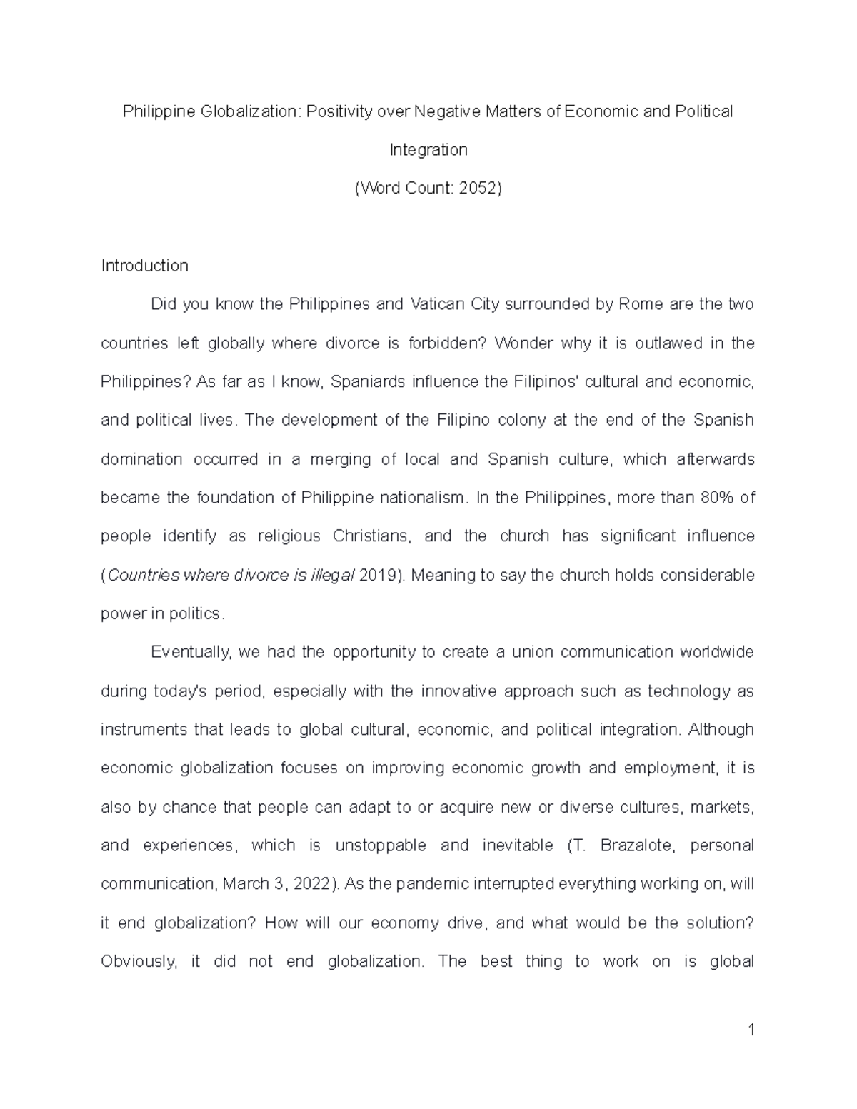 Ged 105 M1 - Philippine Globalization: Positivity over Negative Matters ...