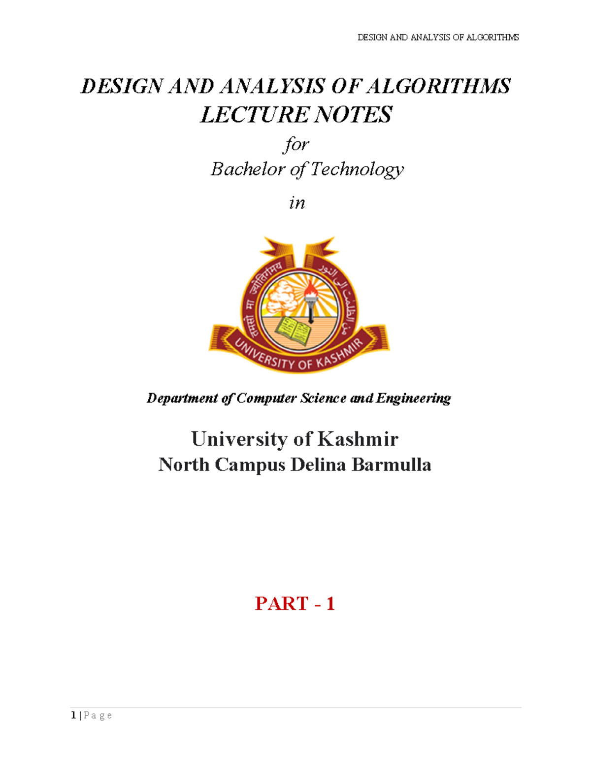 Design AND Analysis OF Algorithms PART 1 - DESIGN AND ANALYSIS OF ...