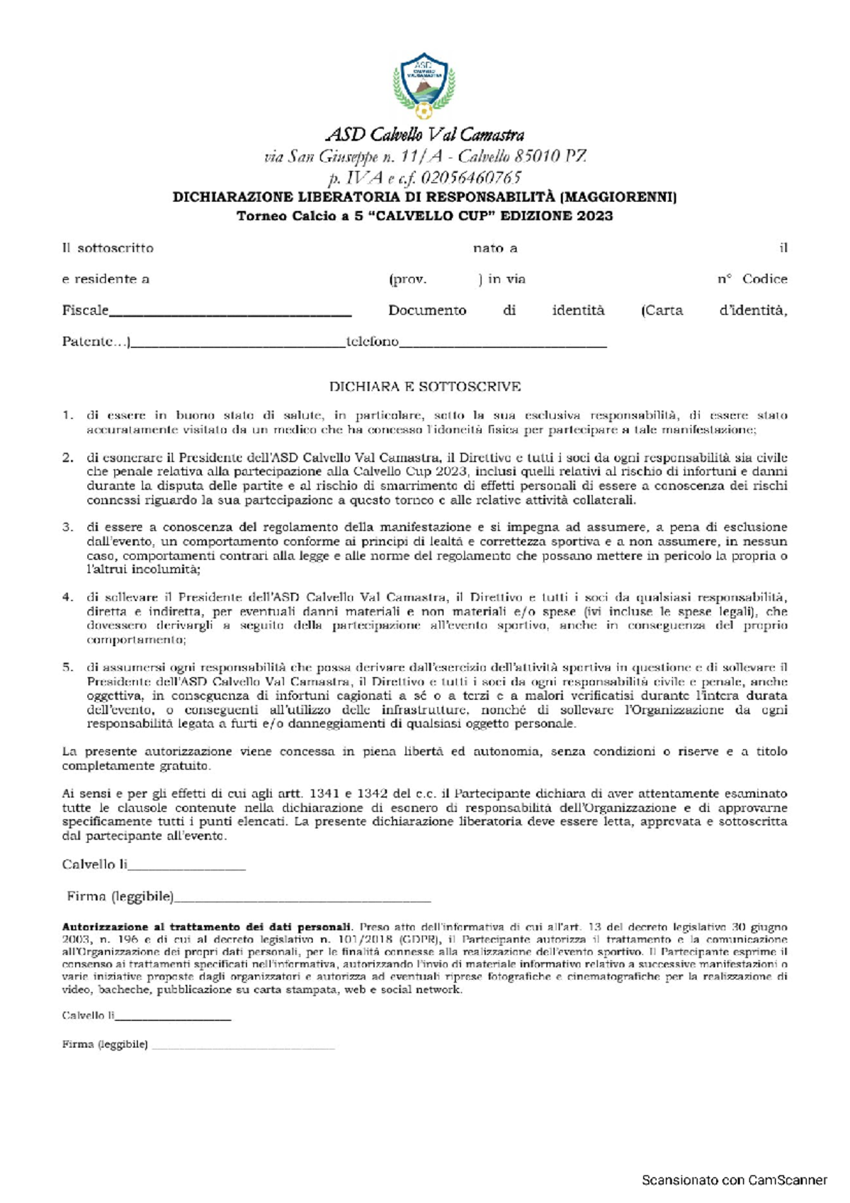 Liberatoria maggiorenni 25072023 13 Economia aziendale Studocu