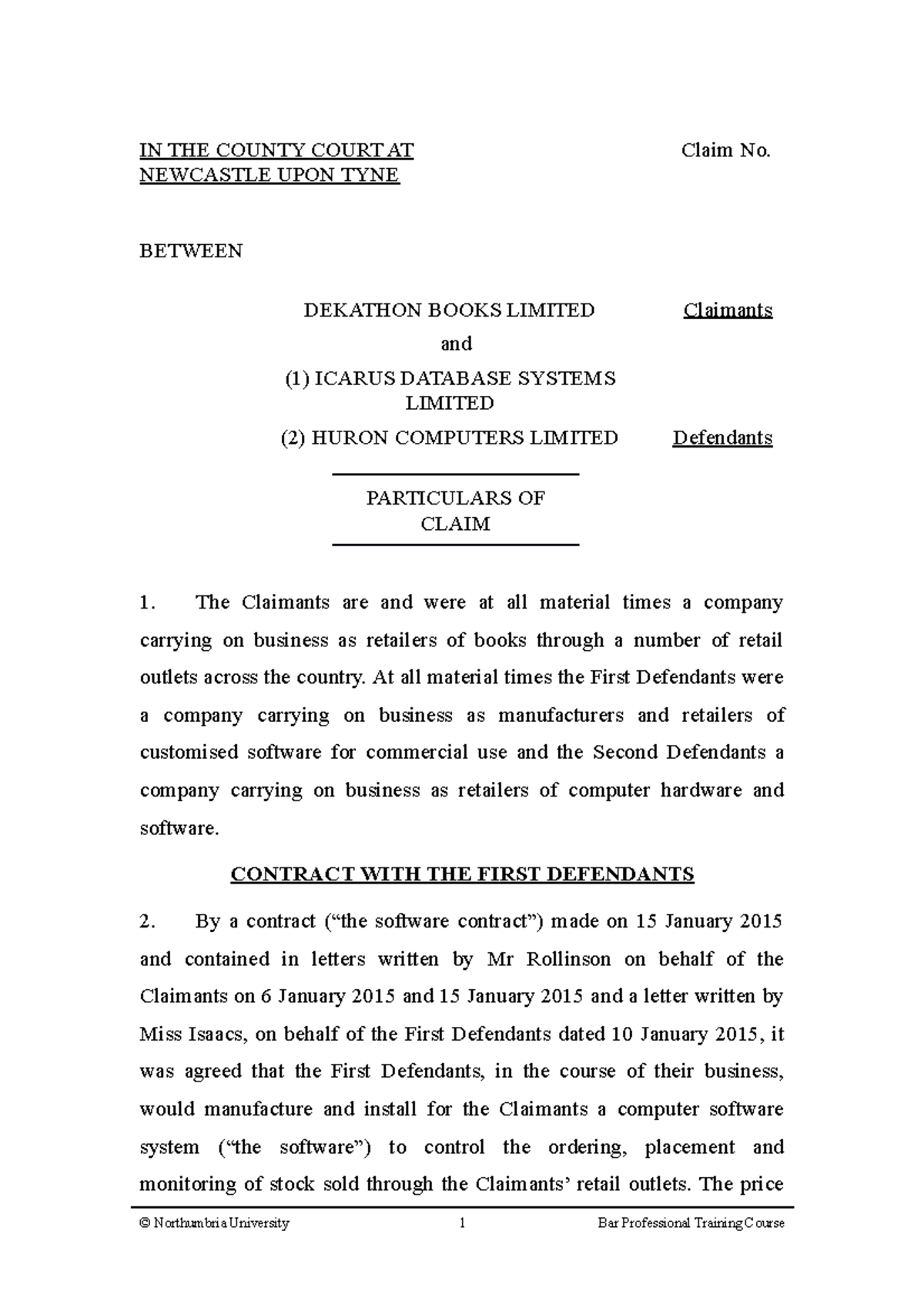 Drafting 2016 2017 SPS 4 Suggested Answer IN THE COUNTY COURT AT