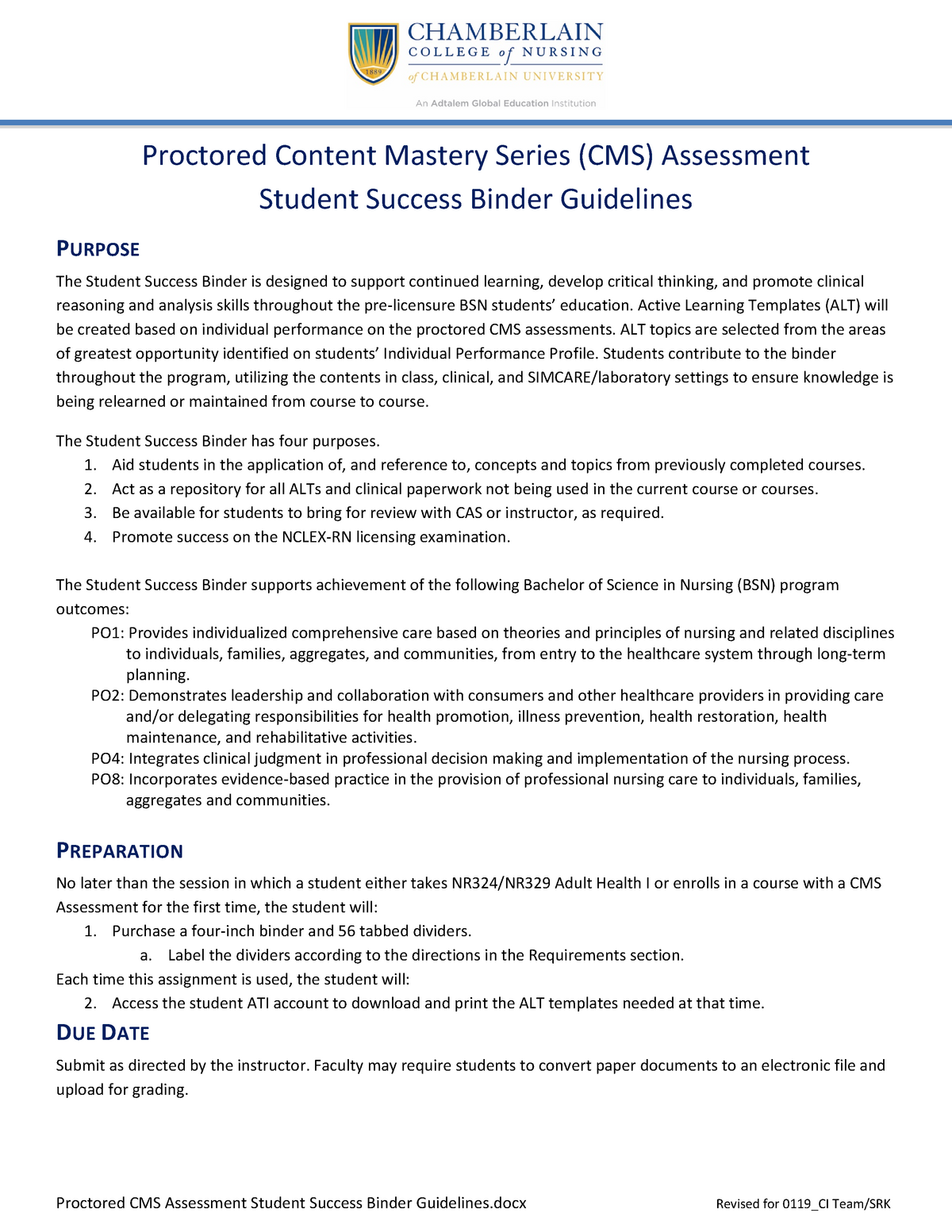 Final Proctored CMS Assessment Remediation Student Success Binder