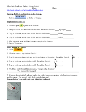 Build An Atom Guided Inquiry Student Handout - BUILD AN ATOM PART I ...