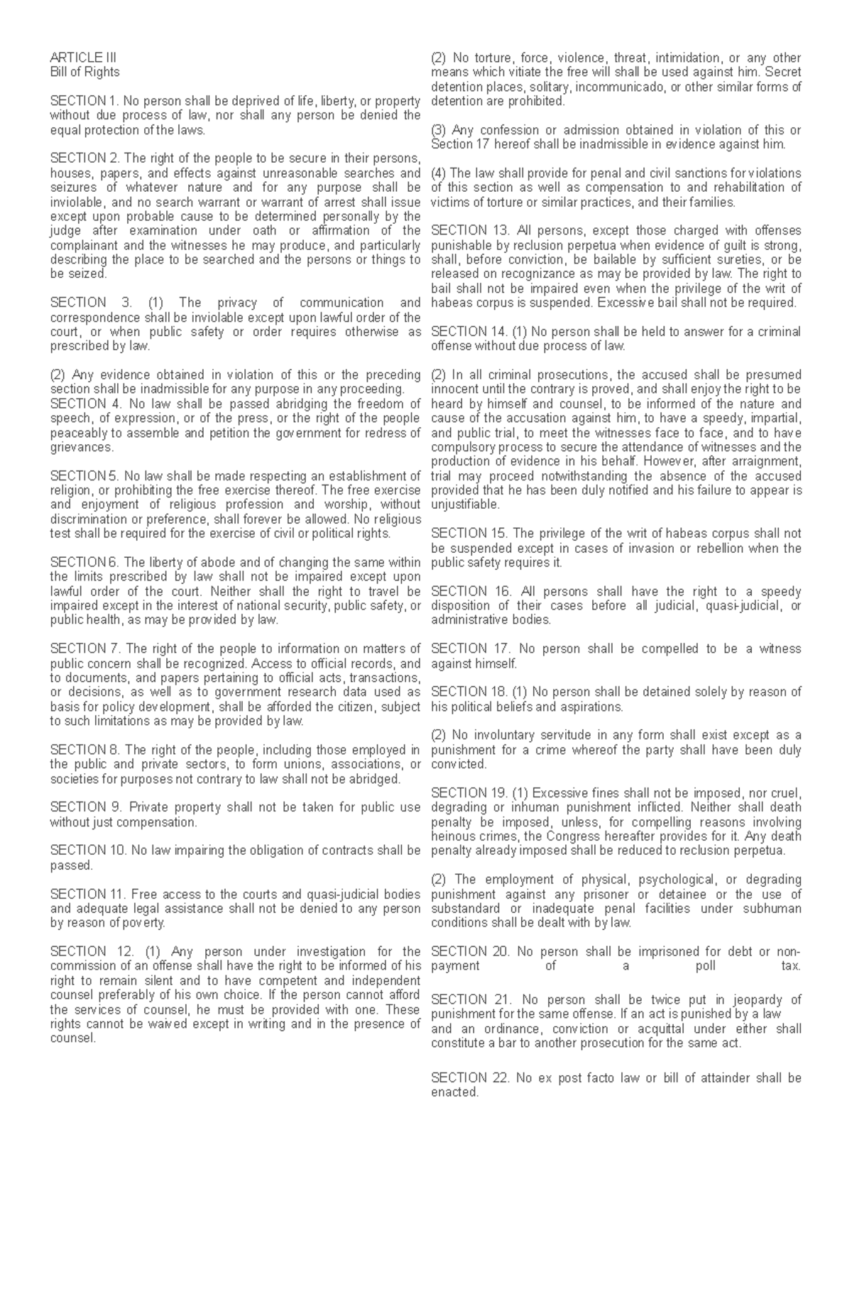 article-iii-bill-of-rights-philippine-constitution-article-iii