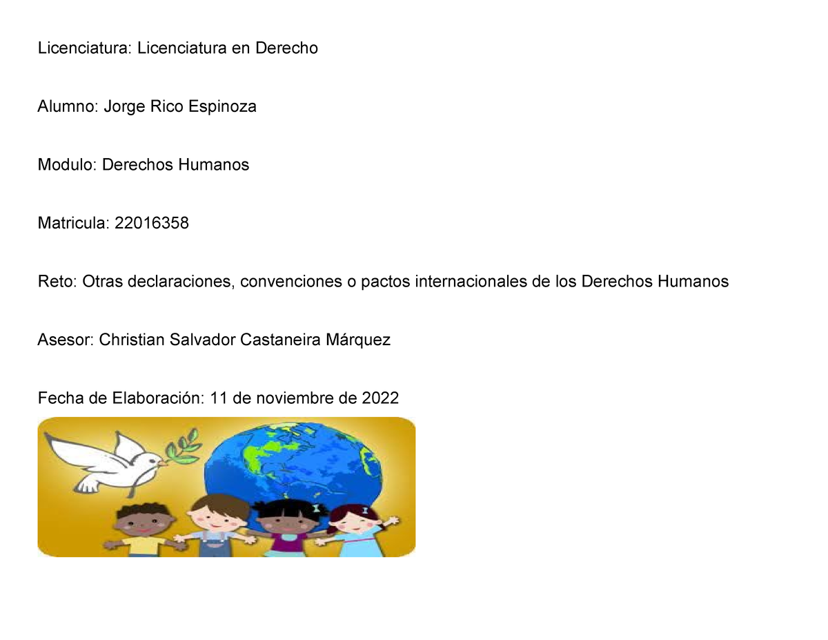 Reto: Otras Declaraciones, Convenciones O Pactos Internacionales De Los ...