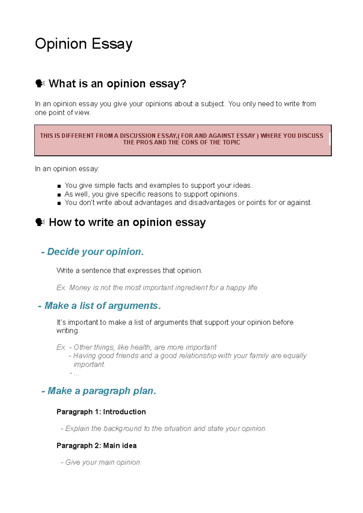 Opinion Essay - Apuntes para hacer redacciones de inglés - Opinion ...