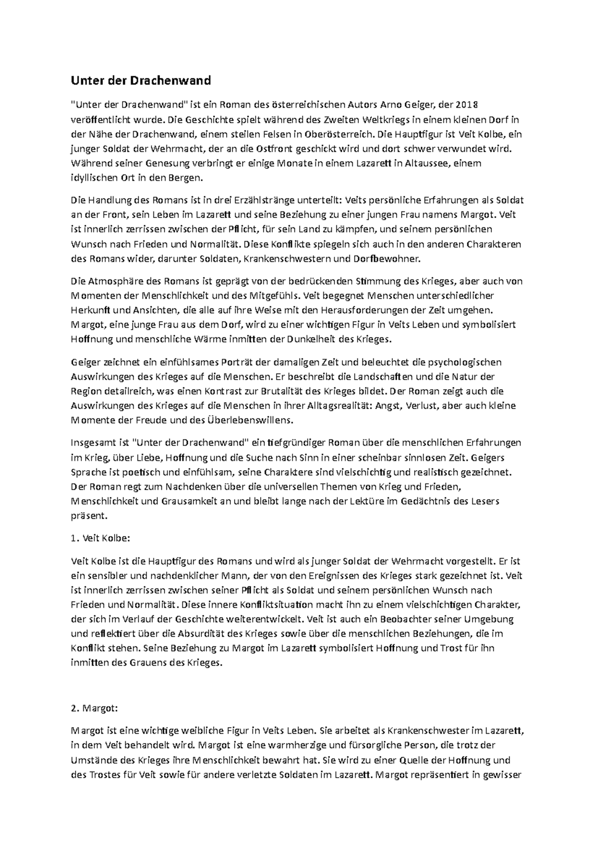 Unter Der Drachenwand Kapitel Zusammenfassung Unter der Drachenwand - Inhalt, Charaktere, Erzählweise und
