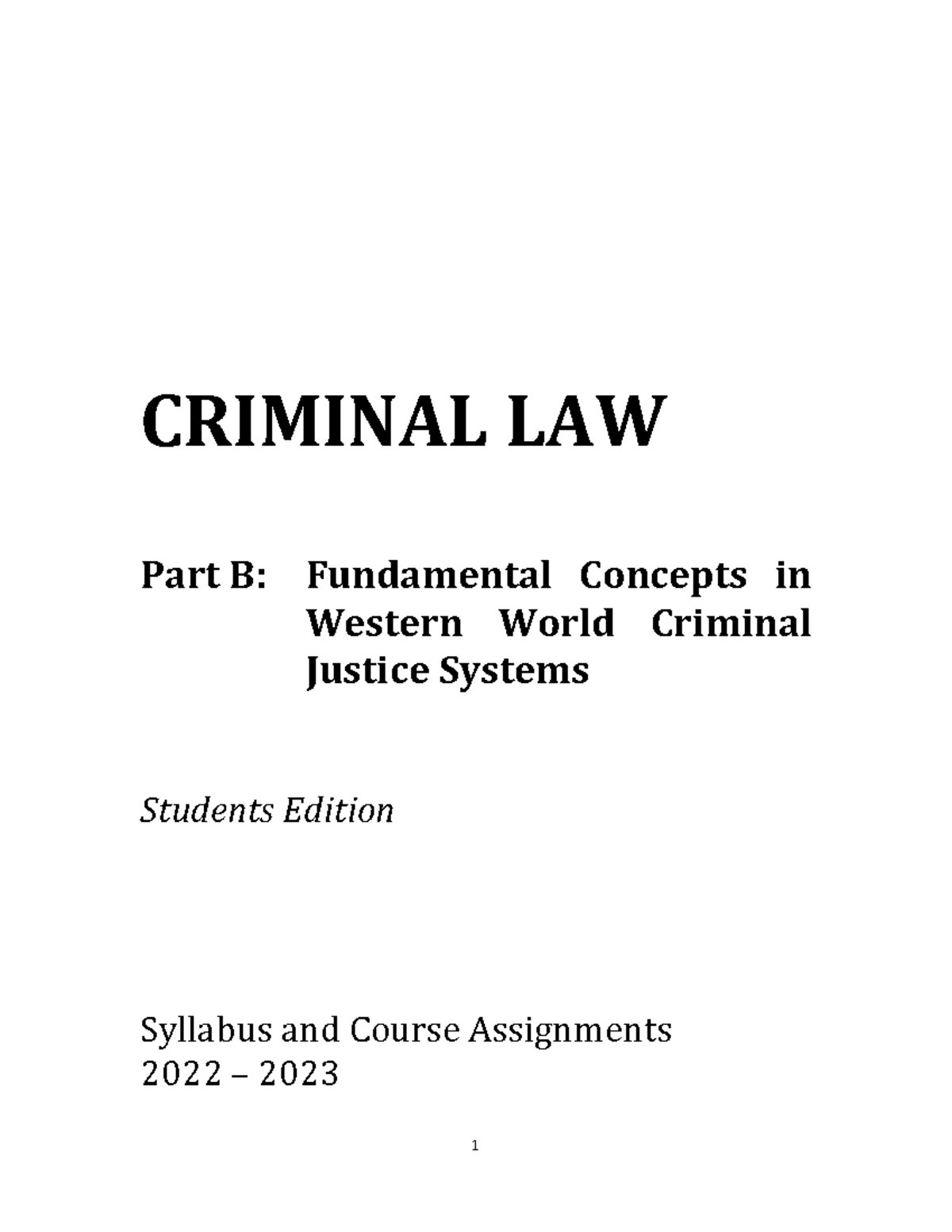 Syllabus And Course Assignments - Students Edition - Criminal Law ...