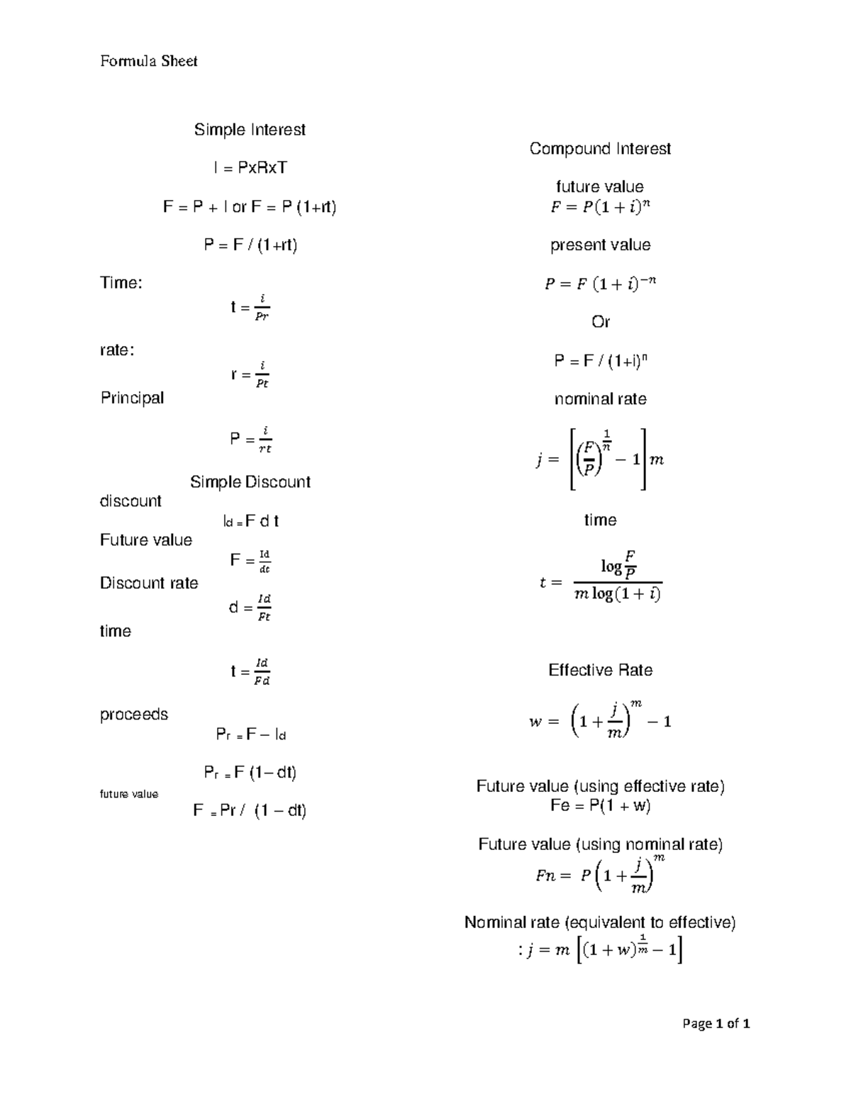 BUSM-Formula-Sheets - formulas - Formula Sheet Page 1 of 1 Simple ...