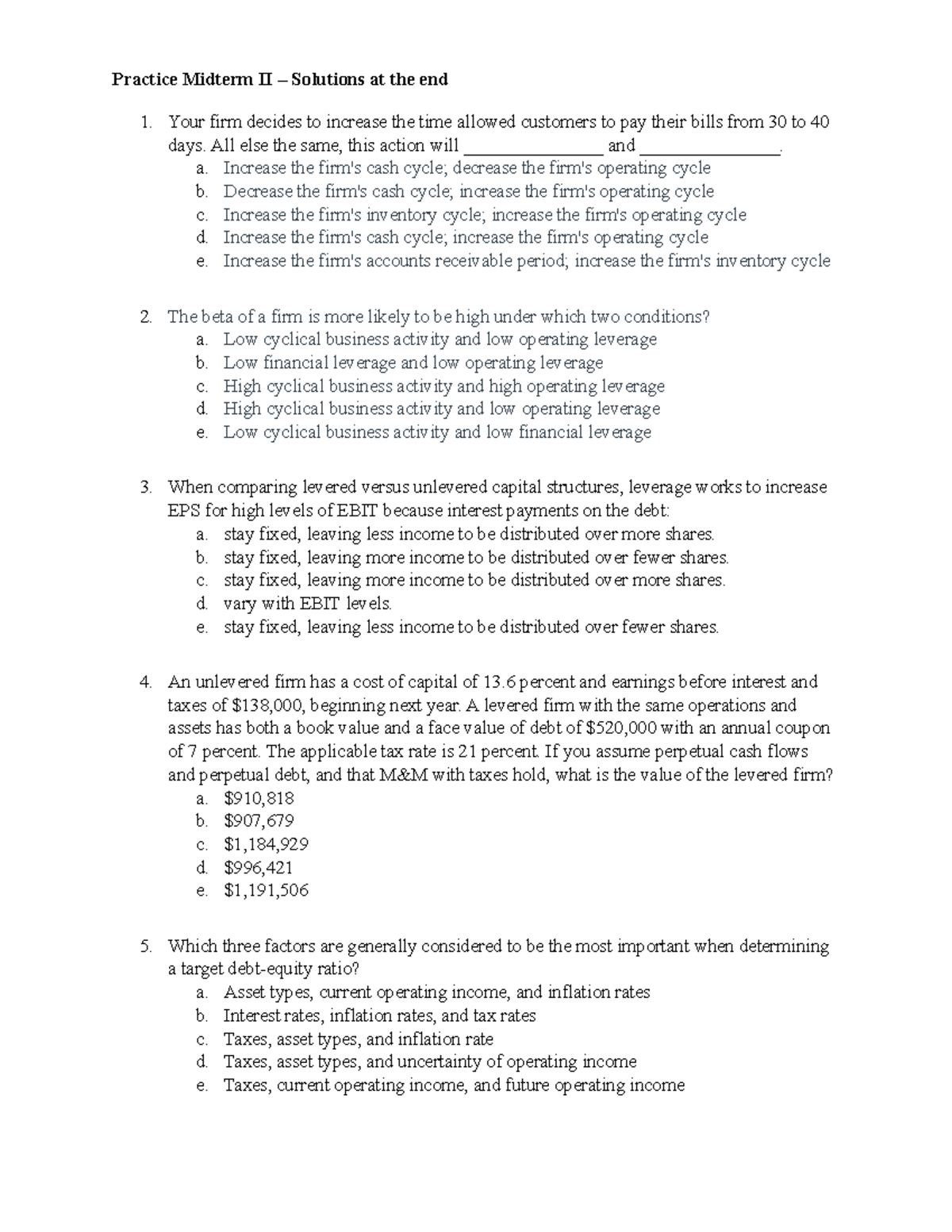 Practice Midterm II With Solutions - Practice Midterm II – Solutions At ...