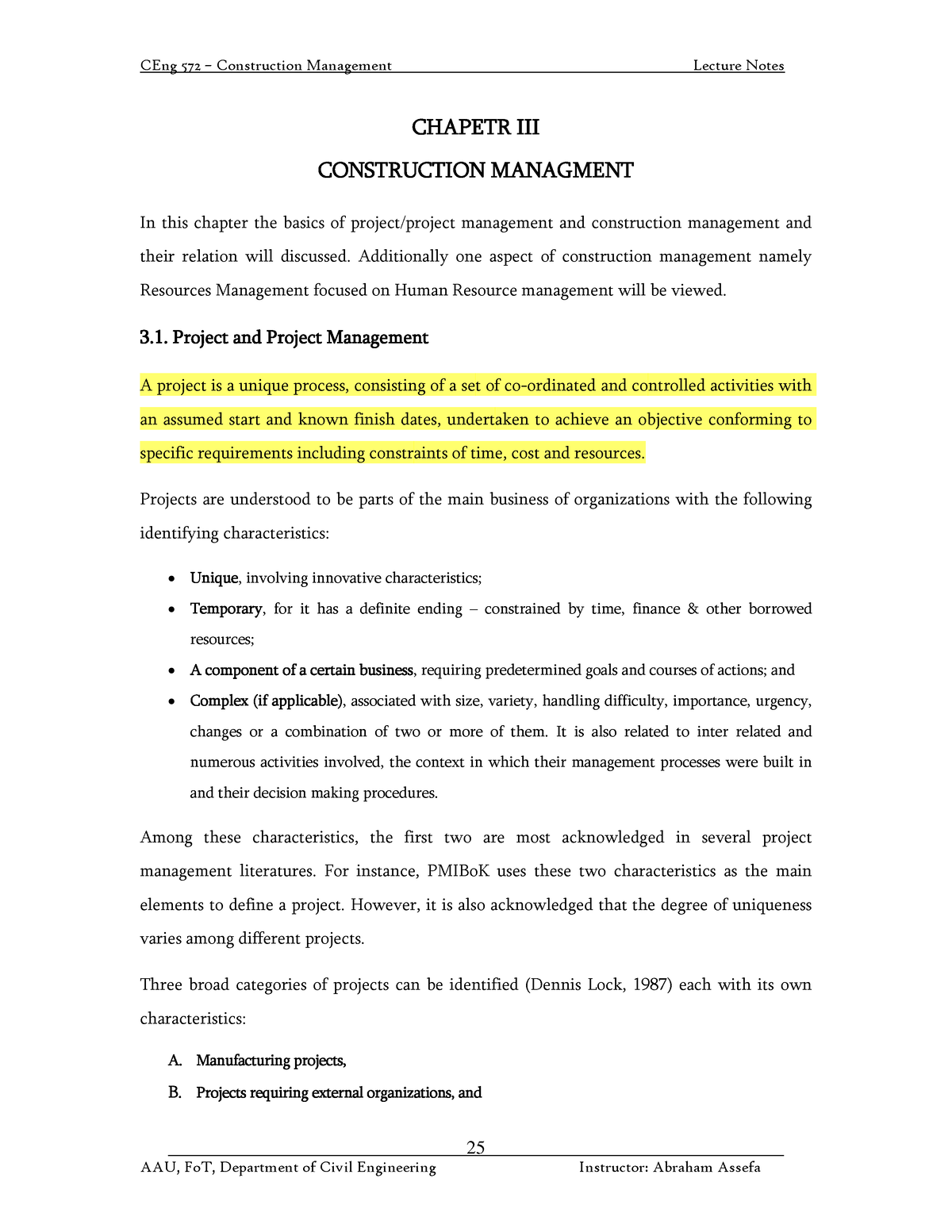 Chapter 3 - Construction Managment - - Studocu