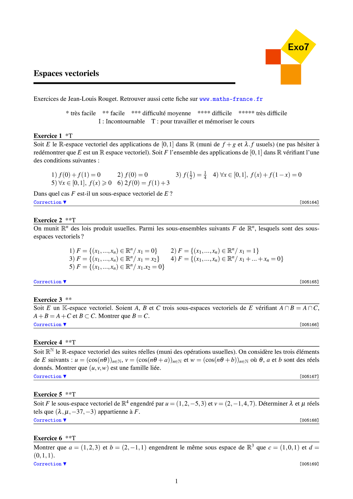 Exercices Mathématiques Espaces Vectoriels - Exo7 Espaces Vectoriels ...