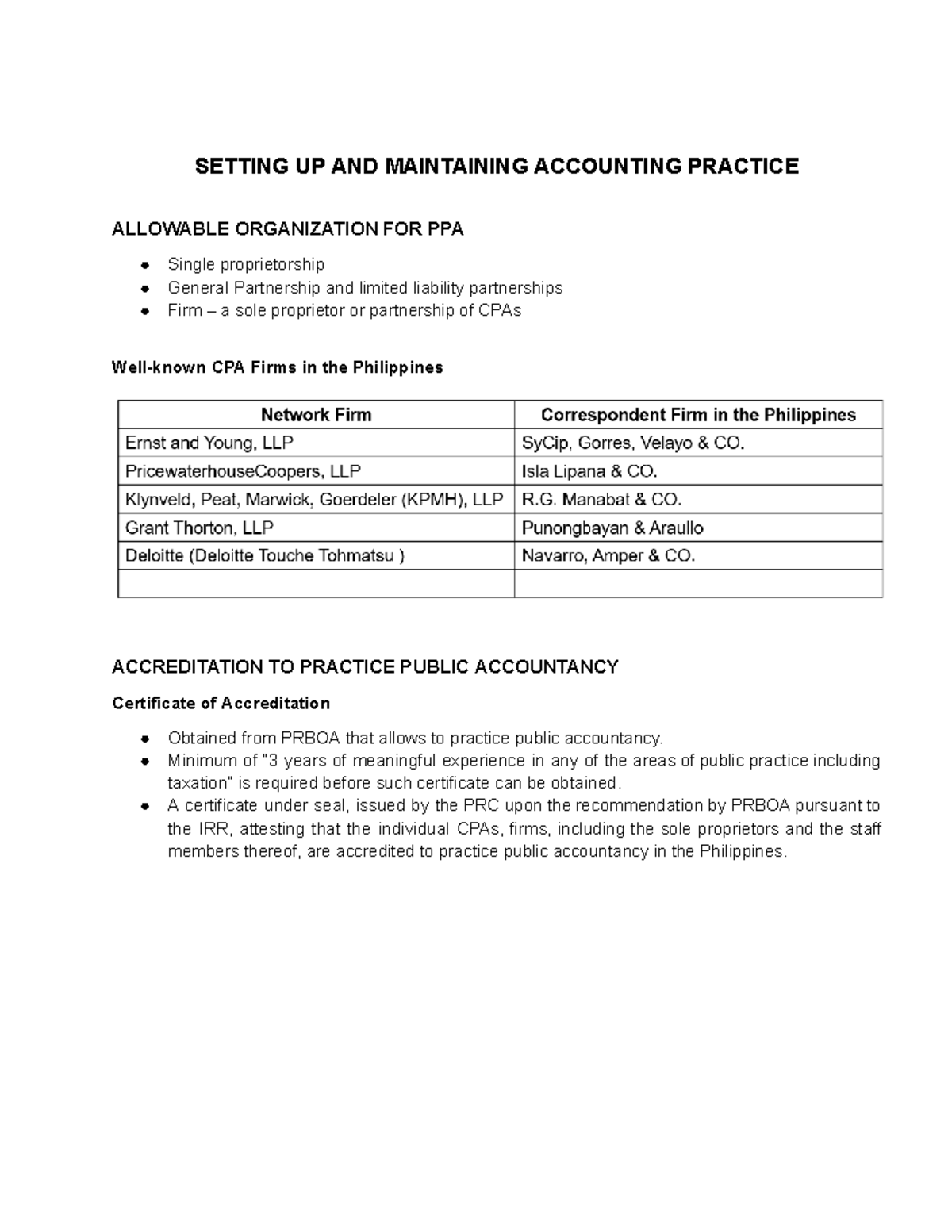 Setting Up Firm SETTING UP AND MAINTAINING ACCOUNTING PRACTICE