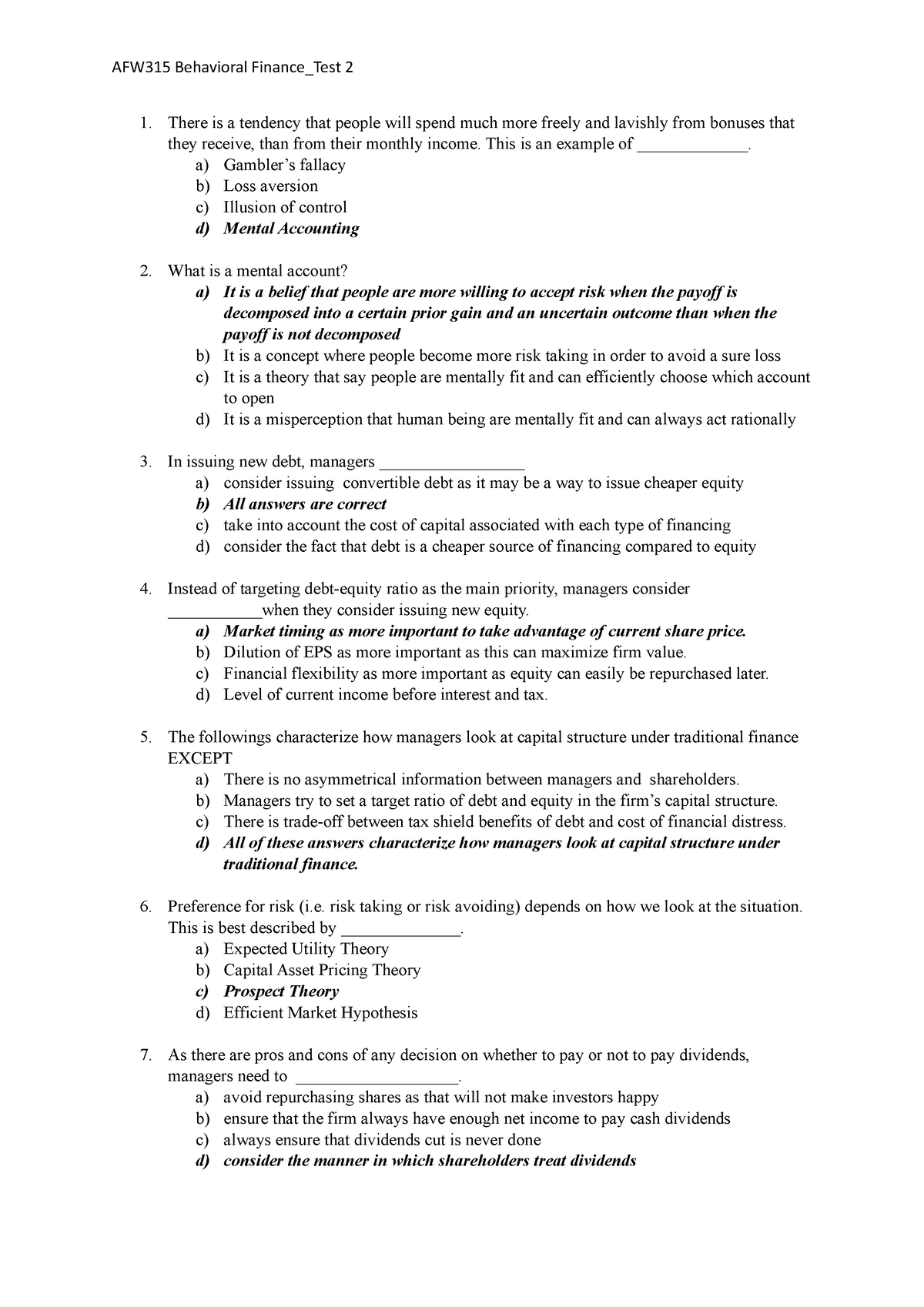 Financial Behavioral Test Two - USM - Studocu