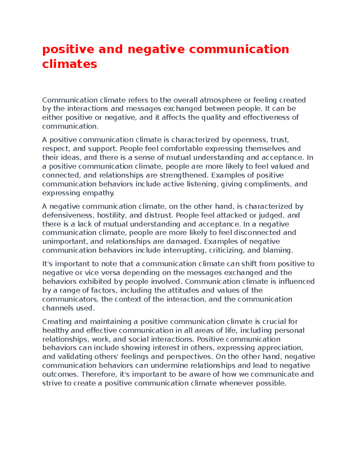 Document 109 - essay - positive and negative communication climates ...