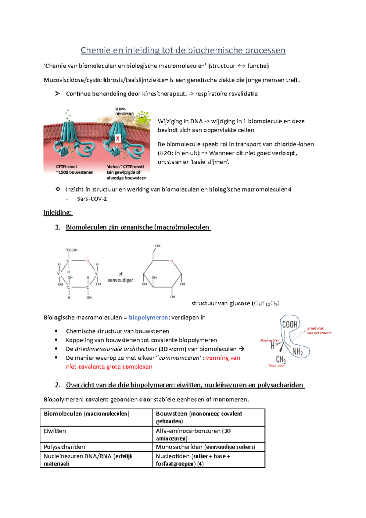 Biochemie Samenvatting Inleiding En H1 - Chemie En Inleiding Tot De ...