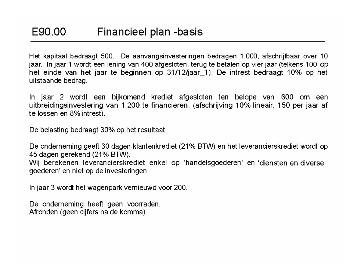 04 Financieel Plan - Basis Oplossing - Het Kapitaal Bedraagt 500. De ...