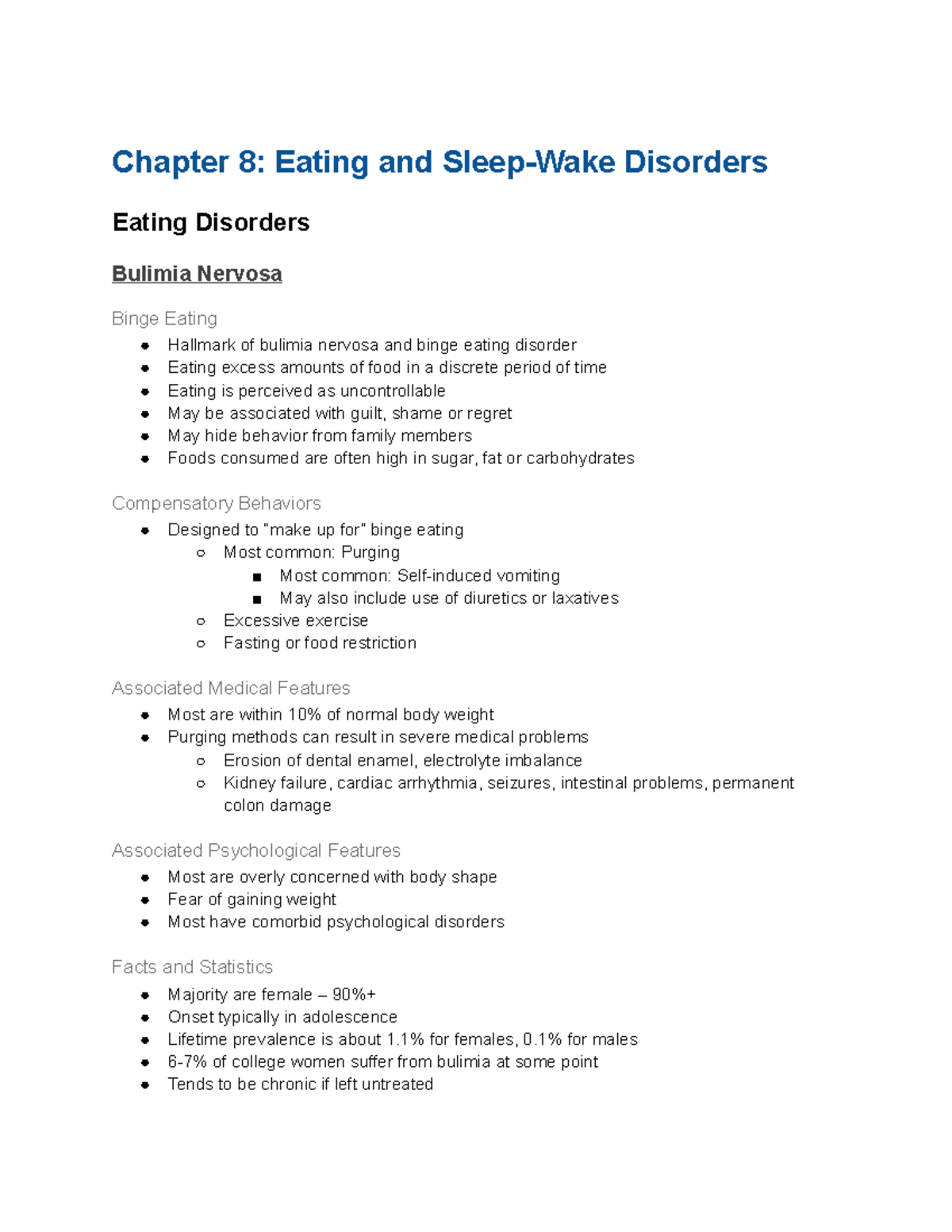 Week 4 Lecture Notes (Chapter 8-10) - Chapter 8: Eating and Sleep-Wake ...