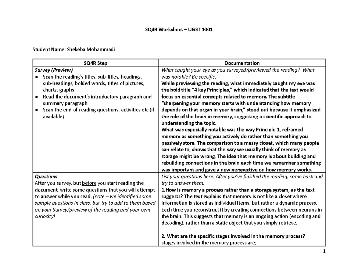 SQ4R Worksheet 5, Shekeba Mohammadi - SQ4R Worksheet – UGST 1001 ...