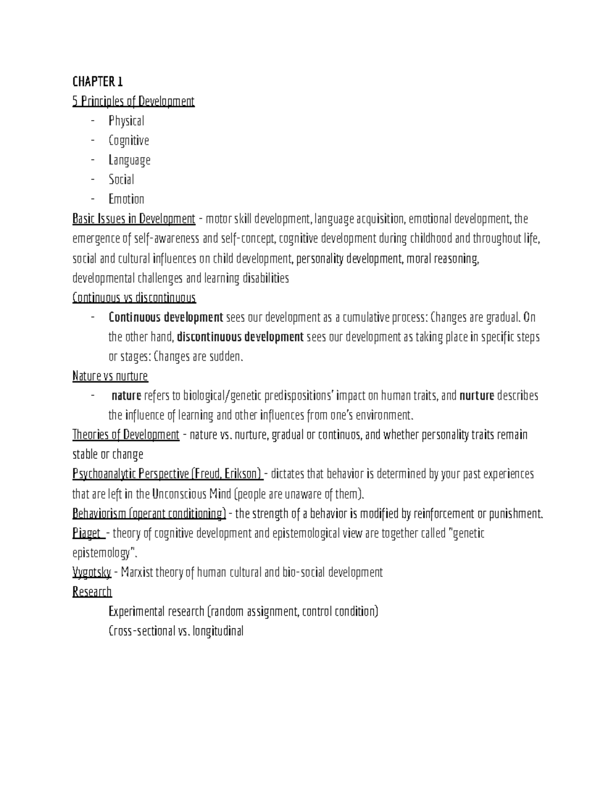 Psych study guide - CHAPTER 1 5 Principles of Development - Physical ...