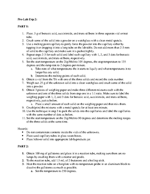 pre lab experiment 5 chemistry matriculation