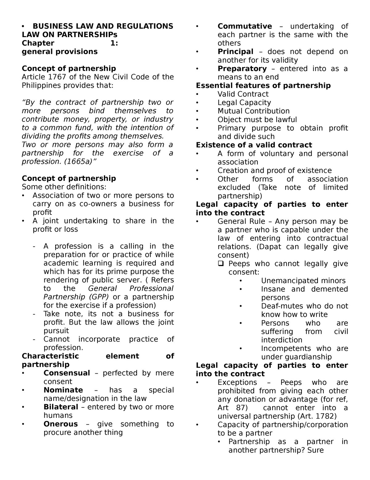 Chapt 1 - Business Law On Partnership Notes - • BUSINESS LAW AND ...