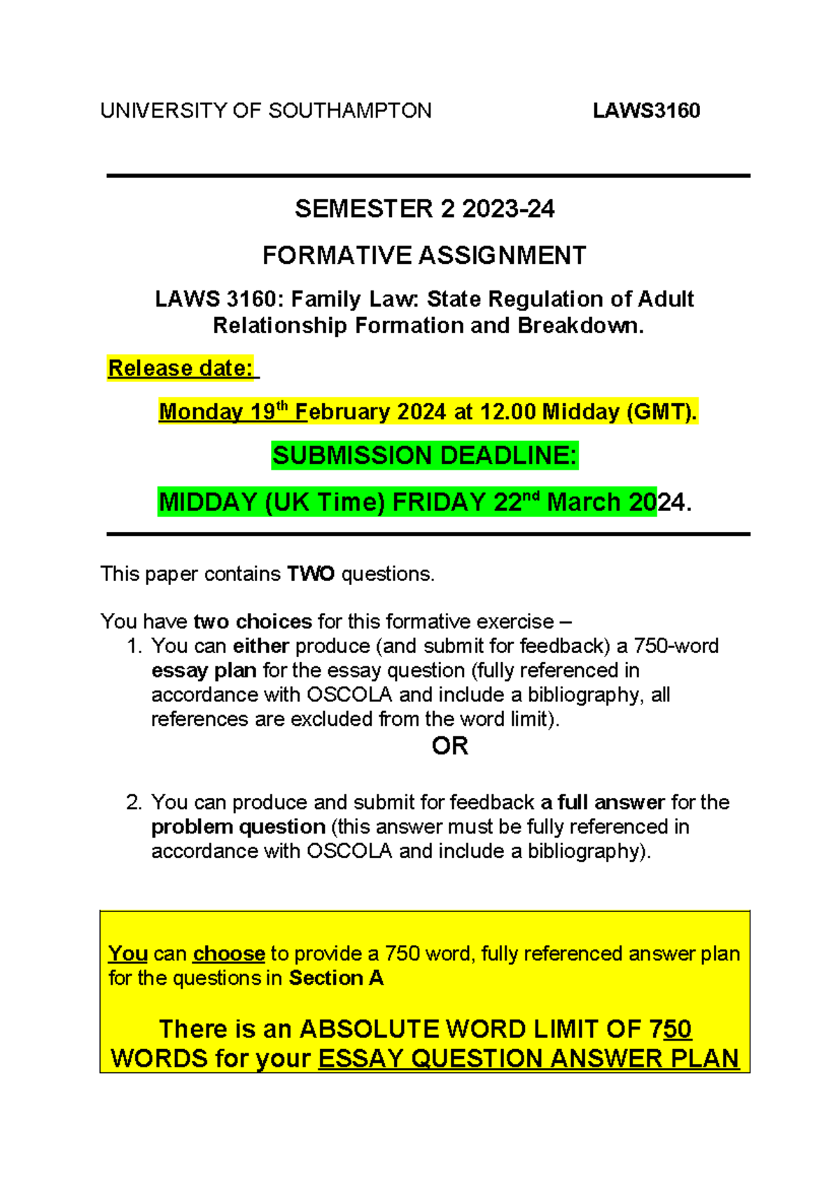 university of southampton assignment extension