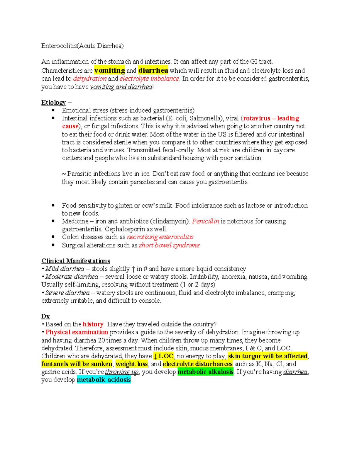 Enterocolitis - notes - Enterocolitis(Acute Diarrhea) An inflammation ...