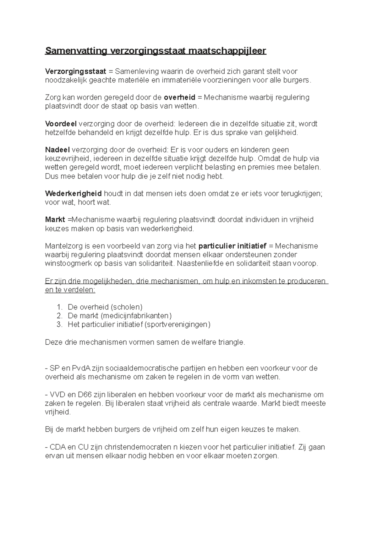 Samenvatting Verzorgingsstaat Maatschappijleer Periode 3 - Samenvatting ...