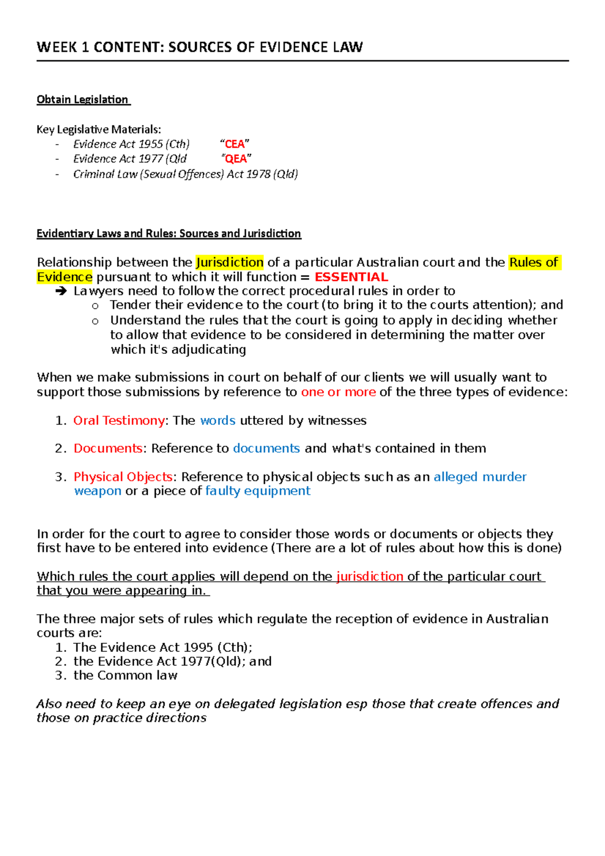 week-1-content-sources-of-evidence-law-the-three-major-sets-of-rules-which-regulate-the