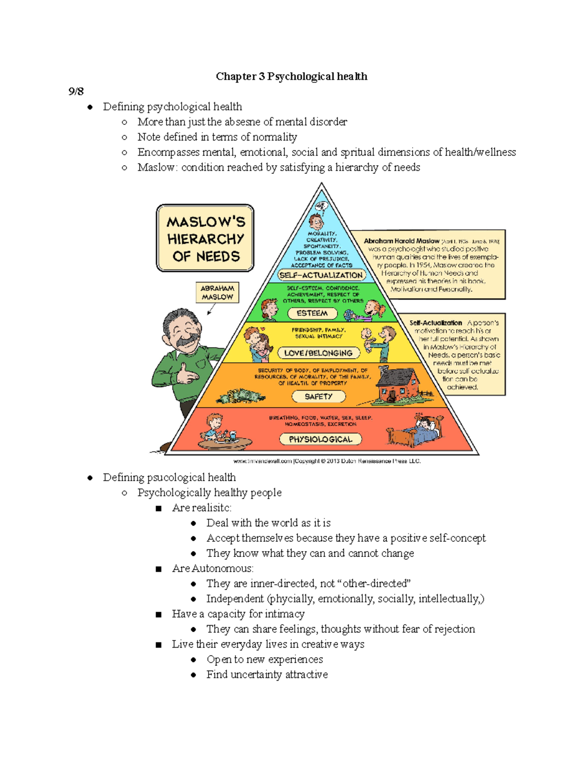 Class Notes Chapter 3 Psychological health - Chapter 3 Psychological ...