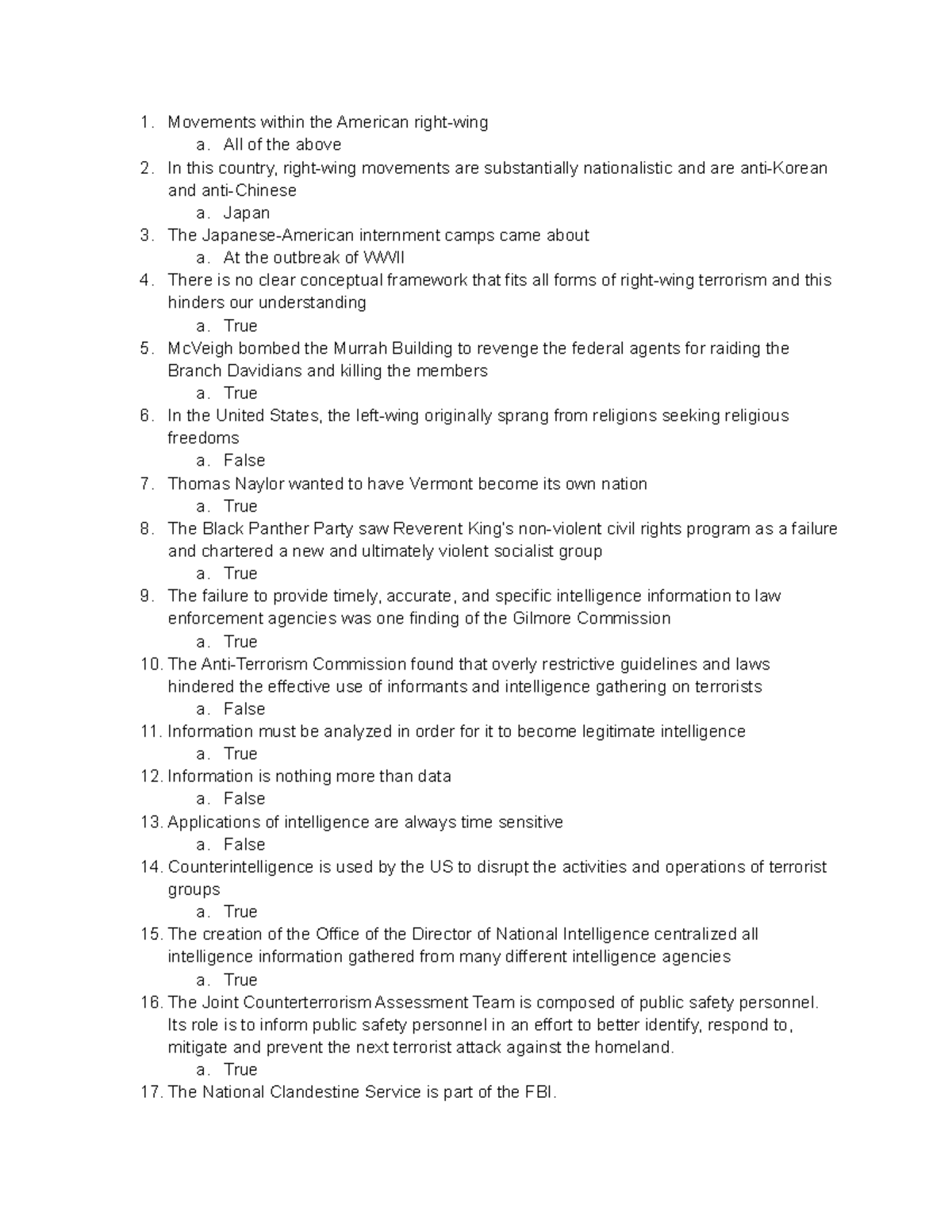 Quiz Three Movements within the American rightwing a. All of the
