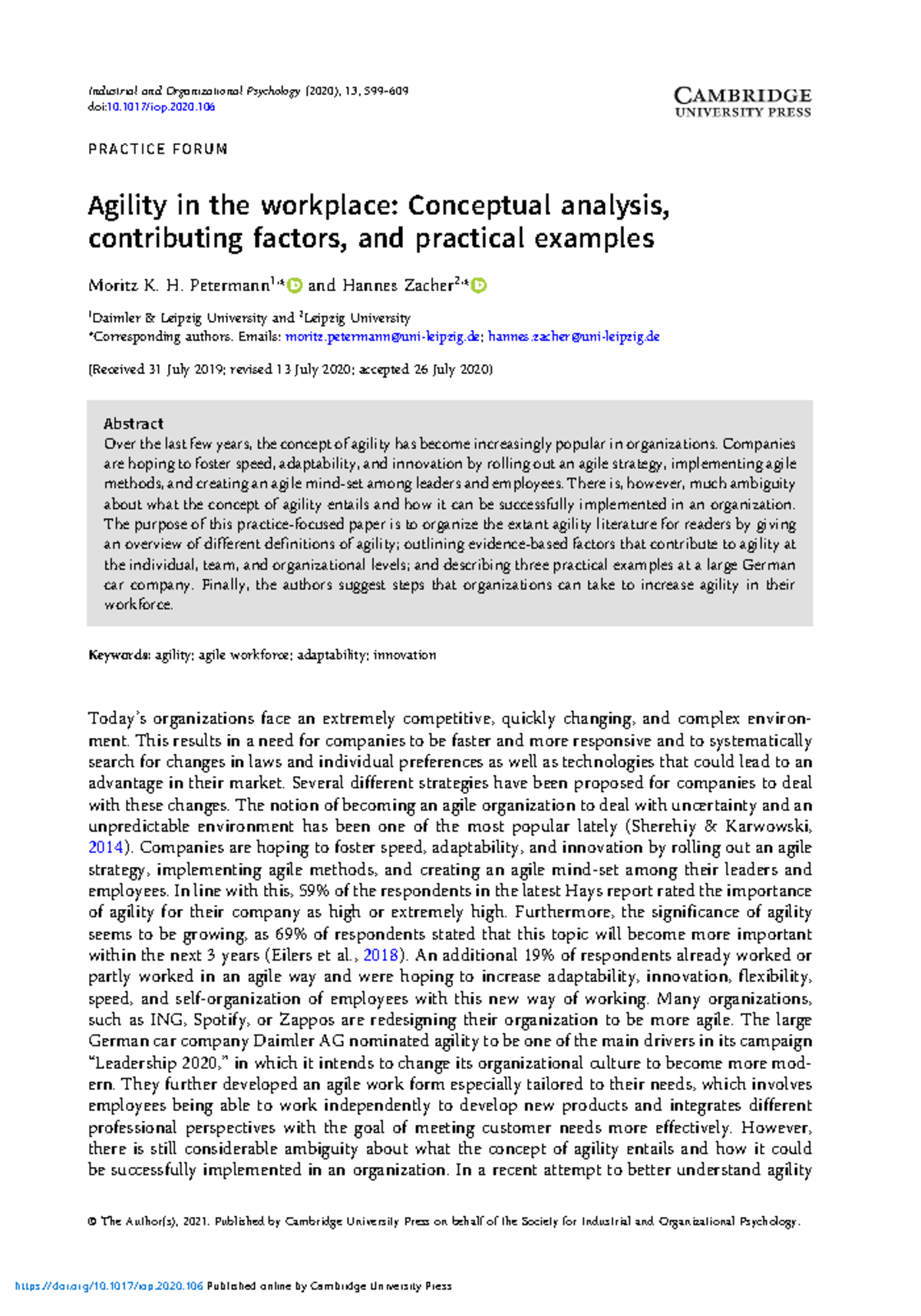 Agility in the workplace conceptual analysis contributing factors and