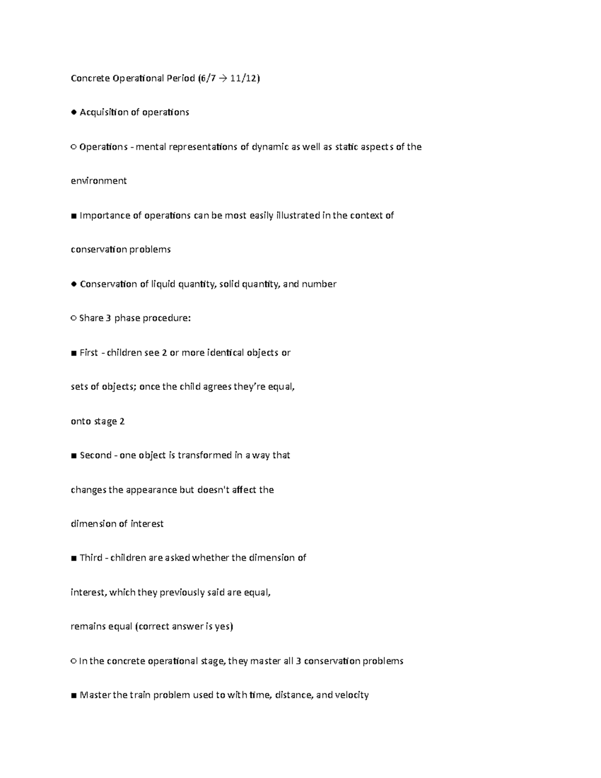 Concrete Operational Period - start and end points, not change in ...