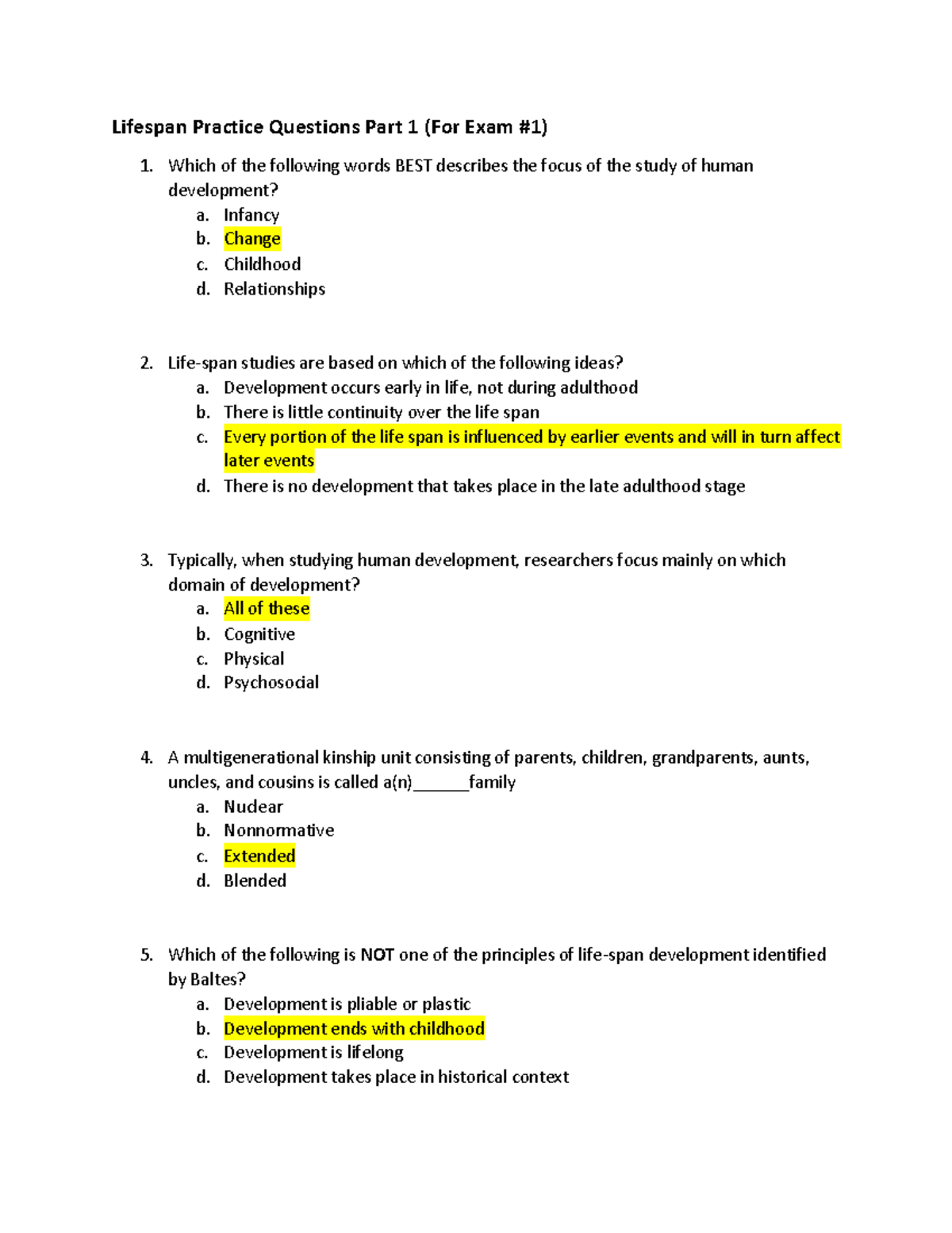 Lifespan Practice Questions Part 1 - Lifespan Practice Questions Part 1 ...