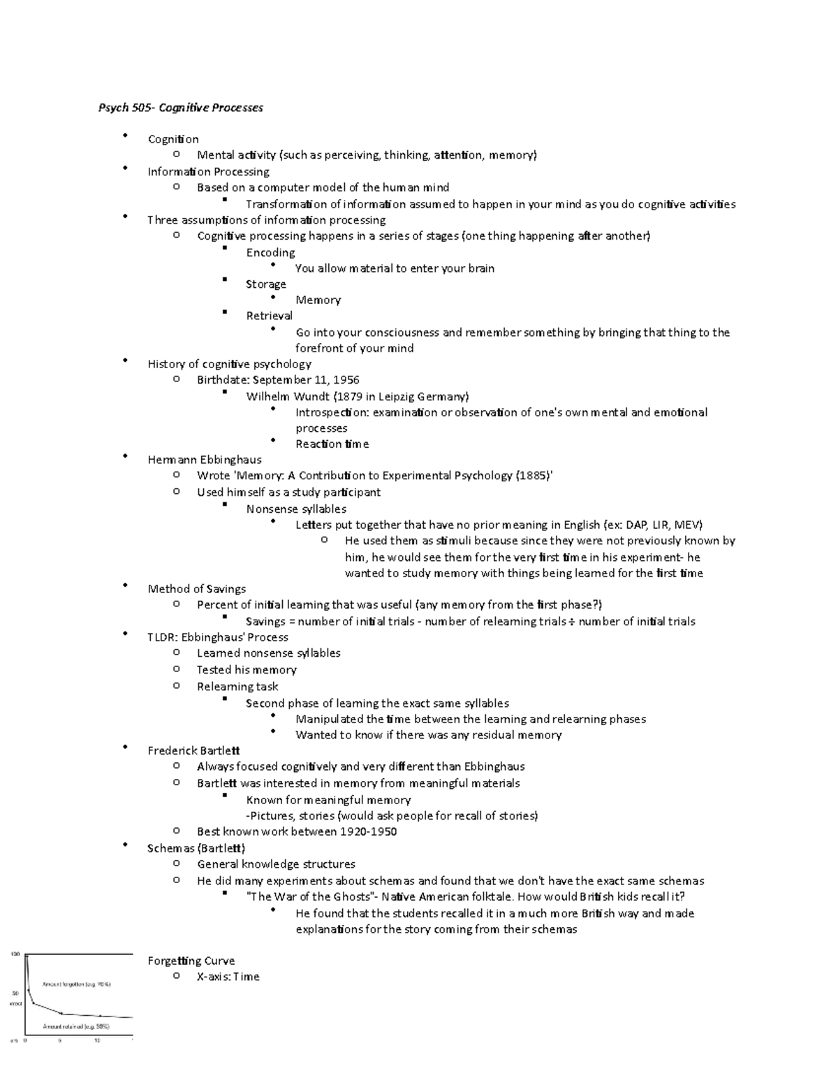 Overall Class Review - Psych 505- Cognitive Processes Cognition o ...