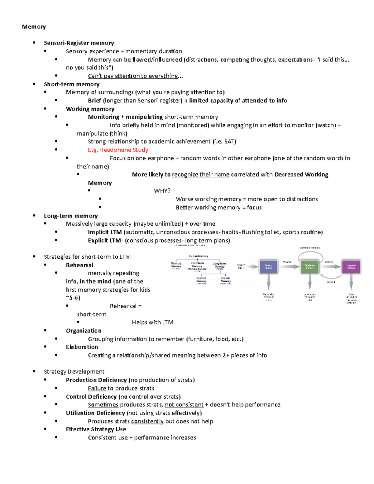 Psych 130 Final Notes - Memory memory Sensory experience momentary ...