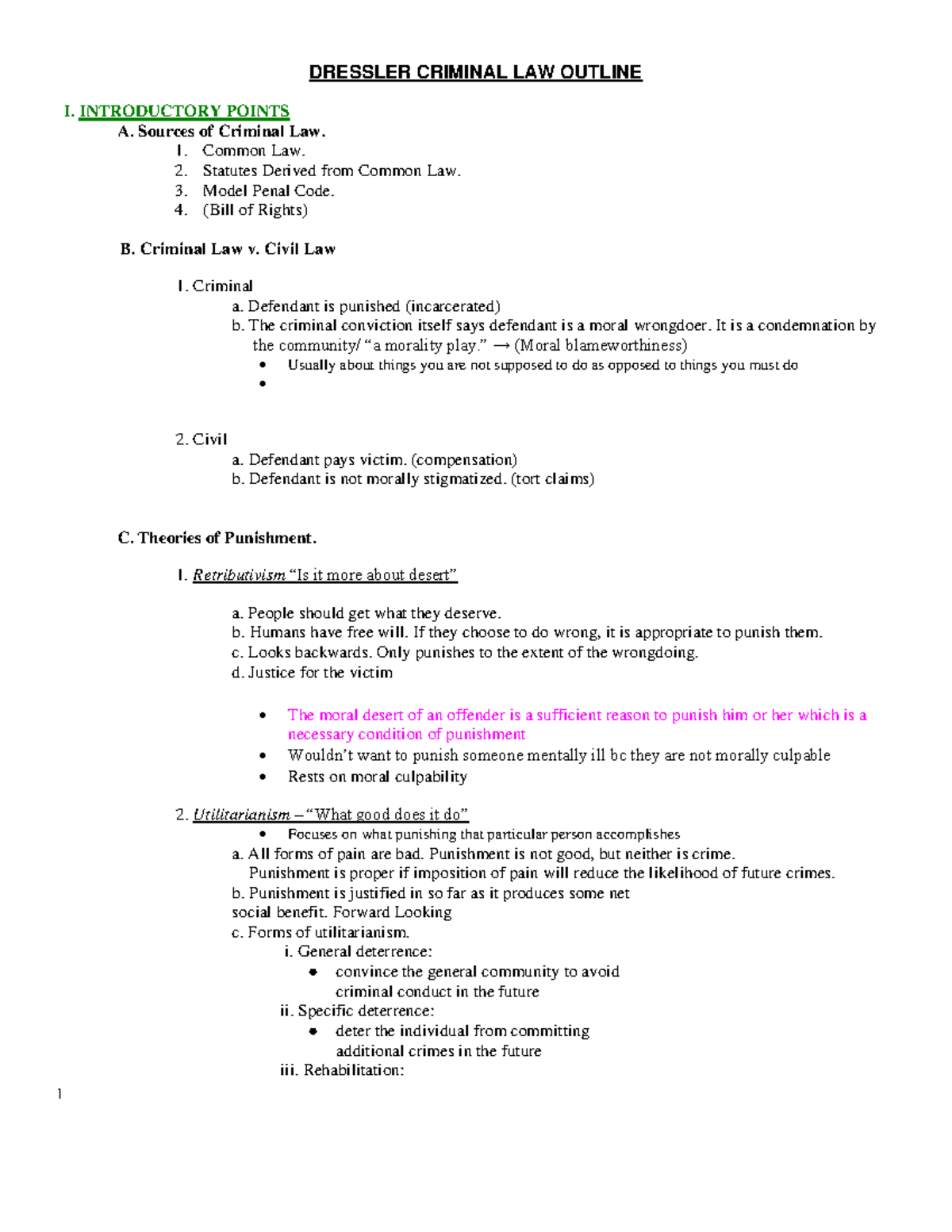 Crim-outline-2 - outline - DRESSLER CRIMINAL LAW OUTLINE I ...