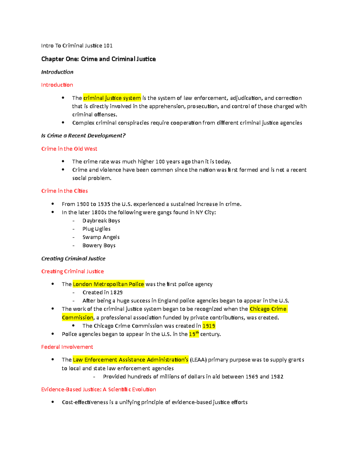 CJ Notes Ch. 1 - Roth - Intro To Criminal Justice 101 Chapter One ...