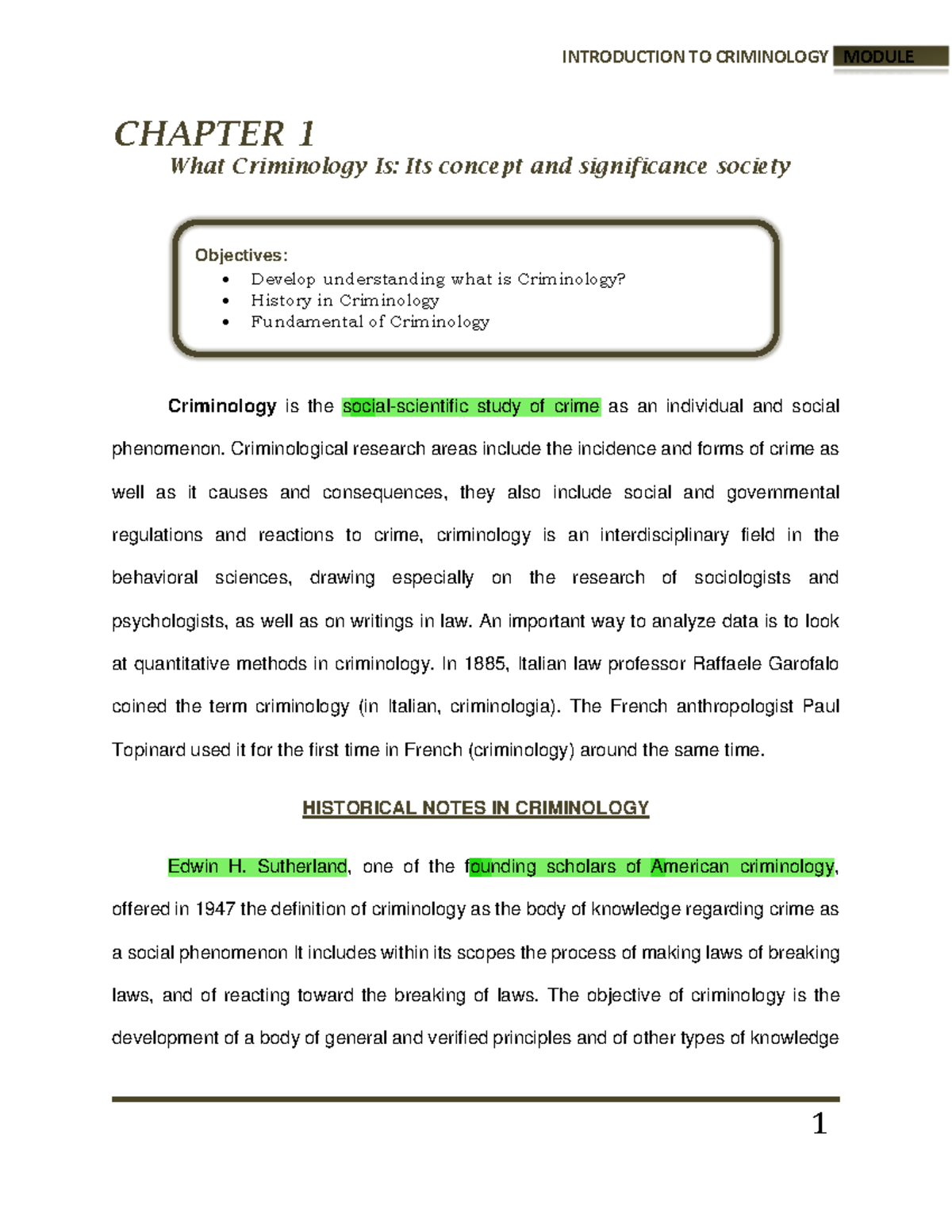 Chapter 1 - NONE - CHAPTER 1 What Criminology Is: Its concept and ...