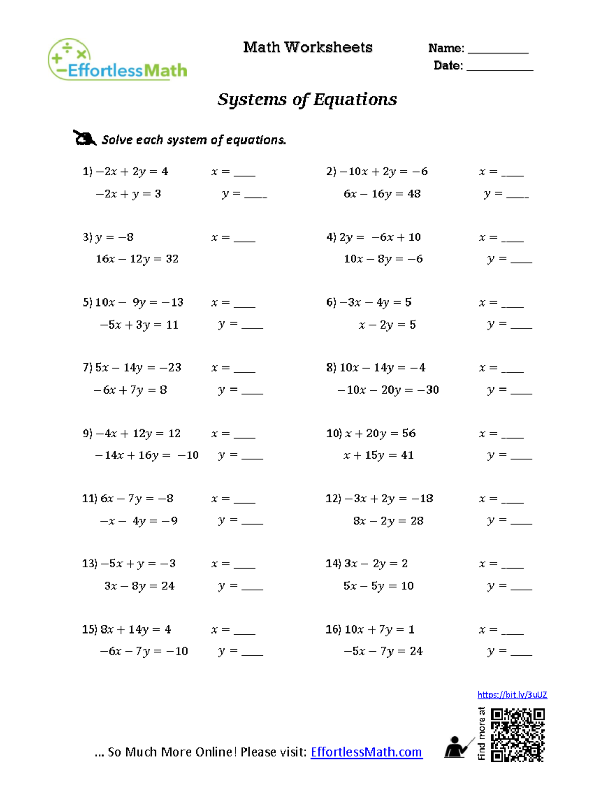 Systems-of-Equations fractions and other things - Math Worksheets Name ...