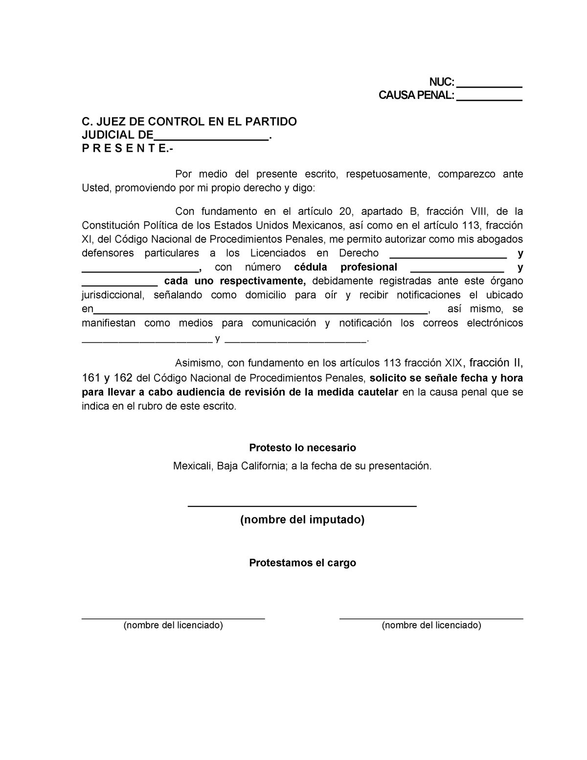 Formato Revision De Medida Cautelar - NUC: ____________ CAUSA PENAL ...