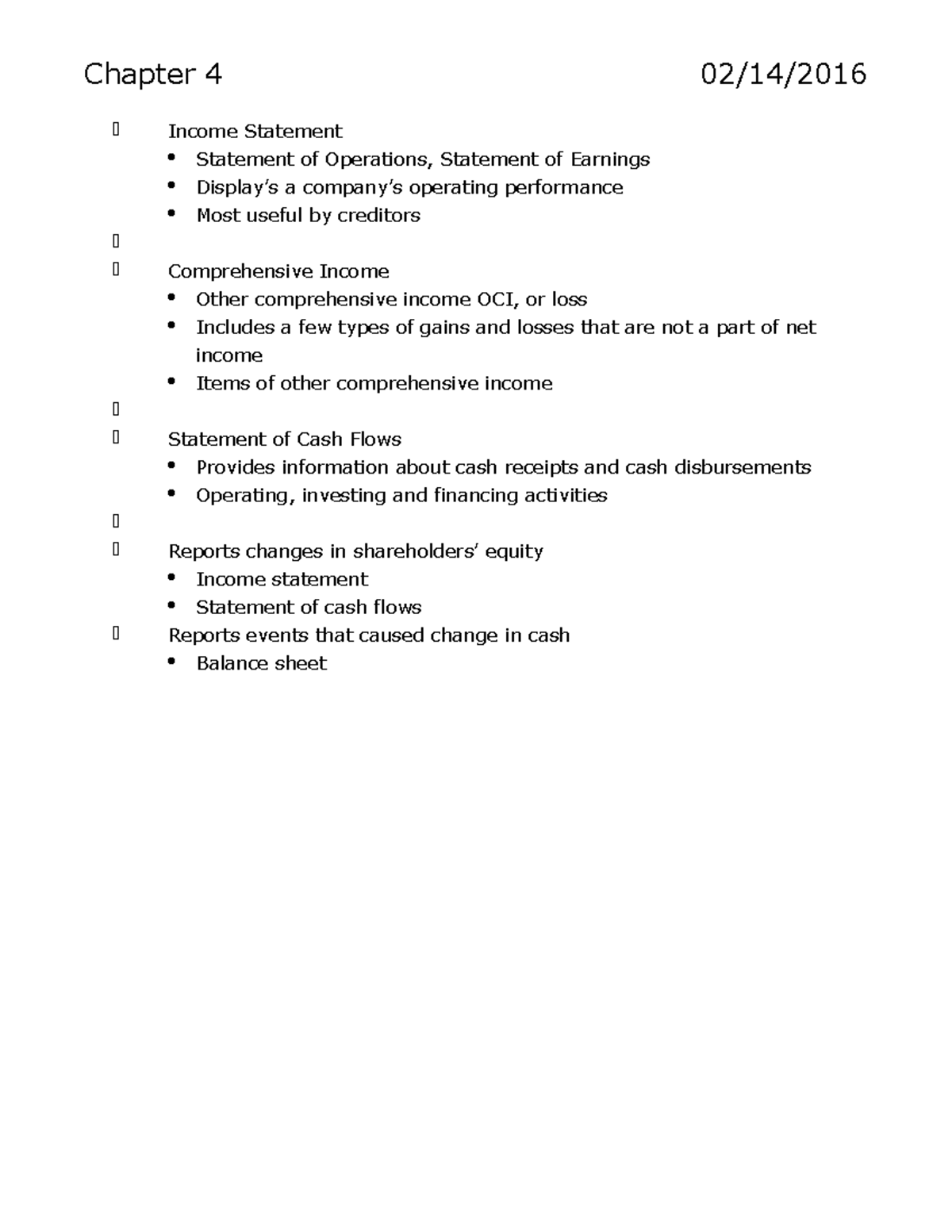 Chapter 4 - Summary Financial Accounting 1 - Chapter 4 02/14/ Income ...