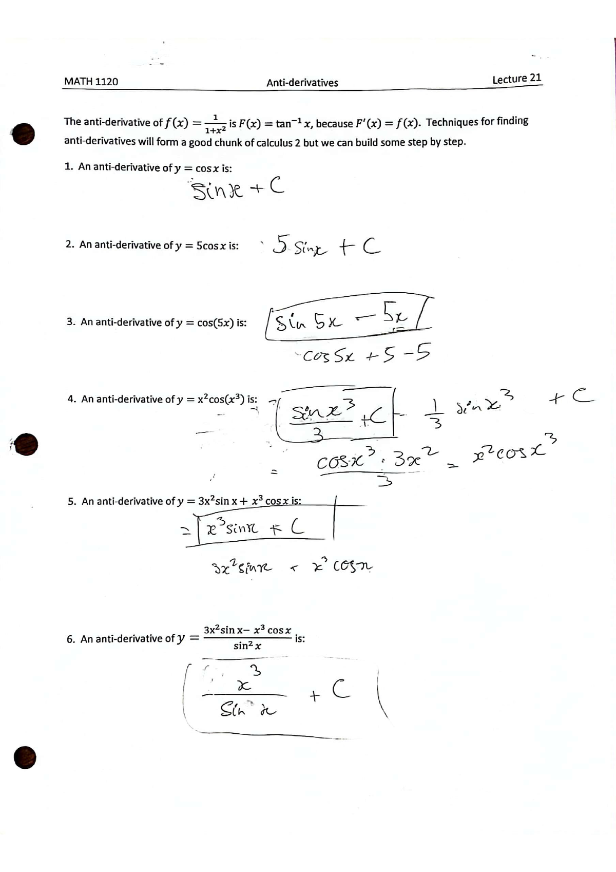 CALC 1 Practice Sheet Anti Derivative - MATH 1120 - Studocu