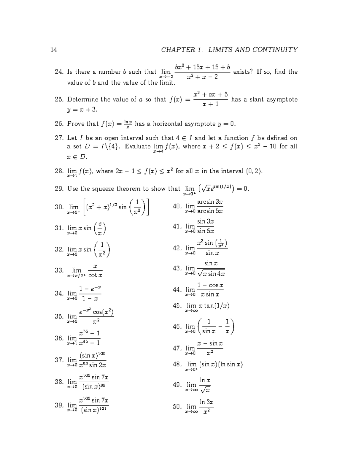 Problems and solutions for calculus 1 - 14 CHAPTER 1. LIMITS AND ...