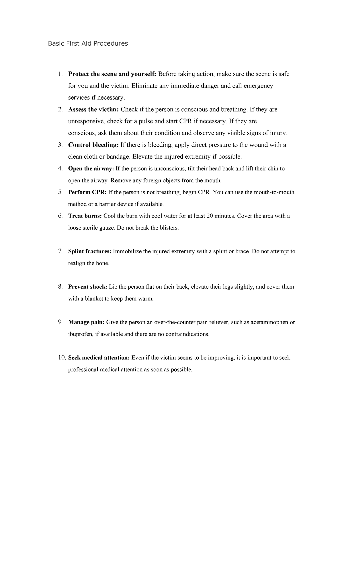 Basic First Aid Procedures - Protect the scene and yourself: Before ...