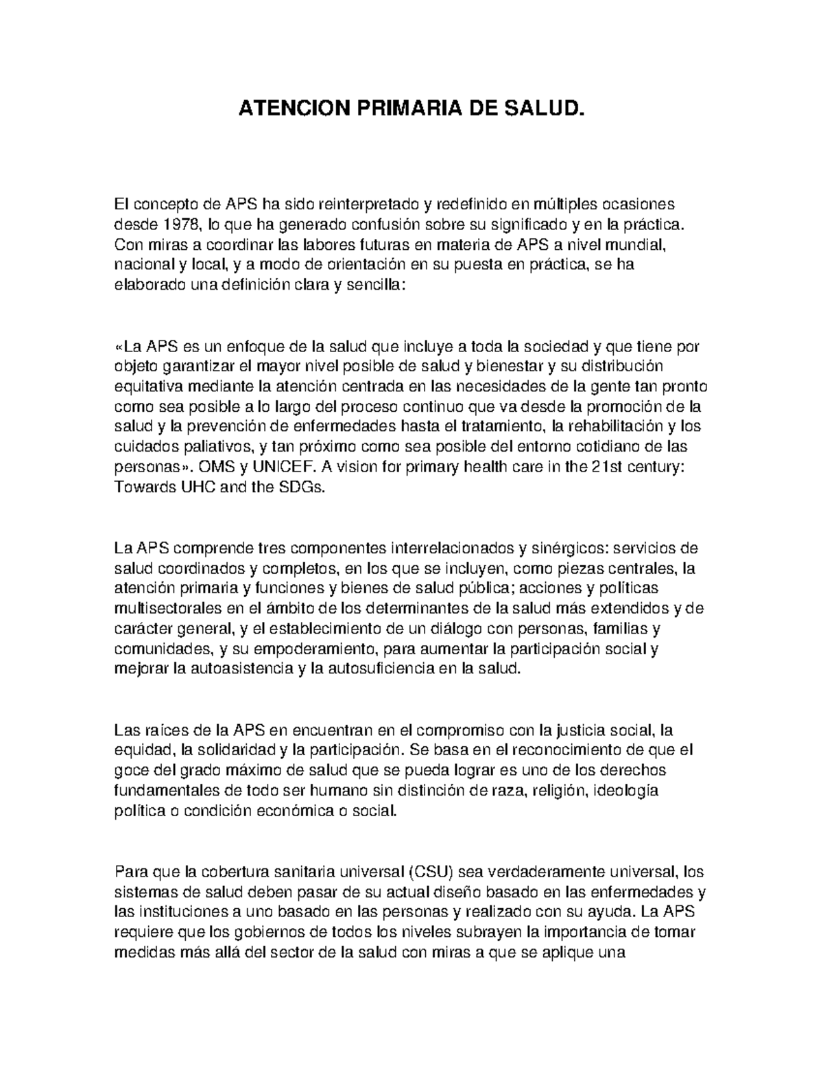 Atencion Primaria DE LA Salud (APS) - ATENCION PRIMARIA DE SALUD. El ...