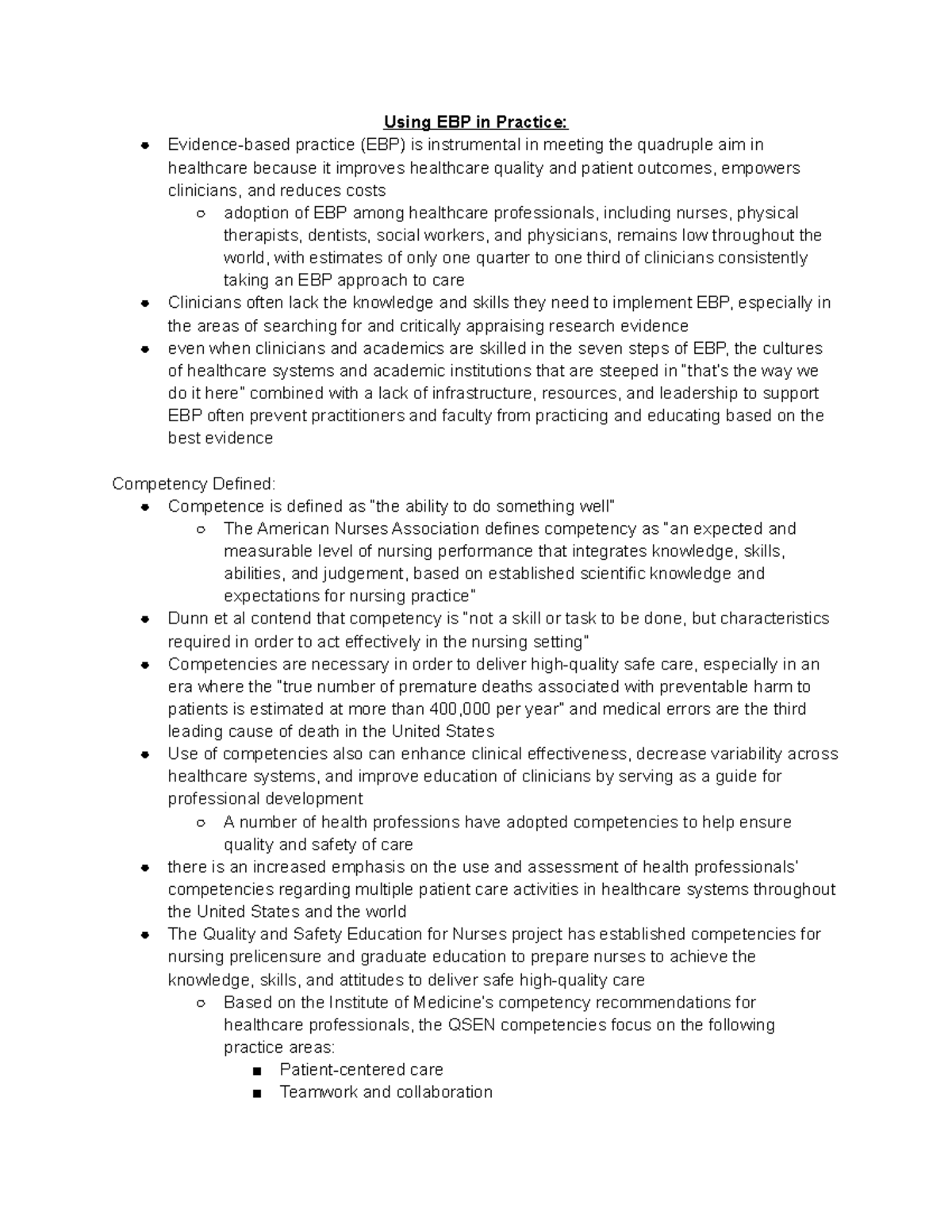Evidence Based Practice in Nursing Unit 3 Week 3 Implementing the ...