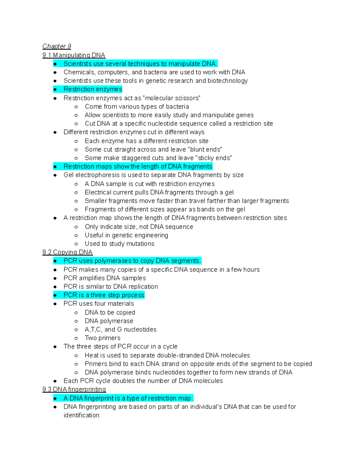 Chapter 9 notes Chapter 9 9 Manipulating DNA Scientists use several