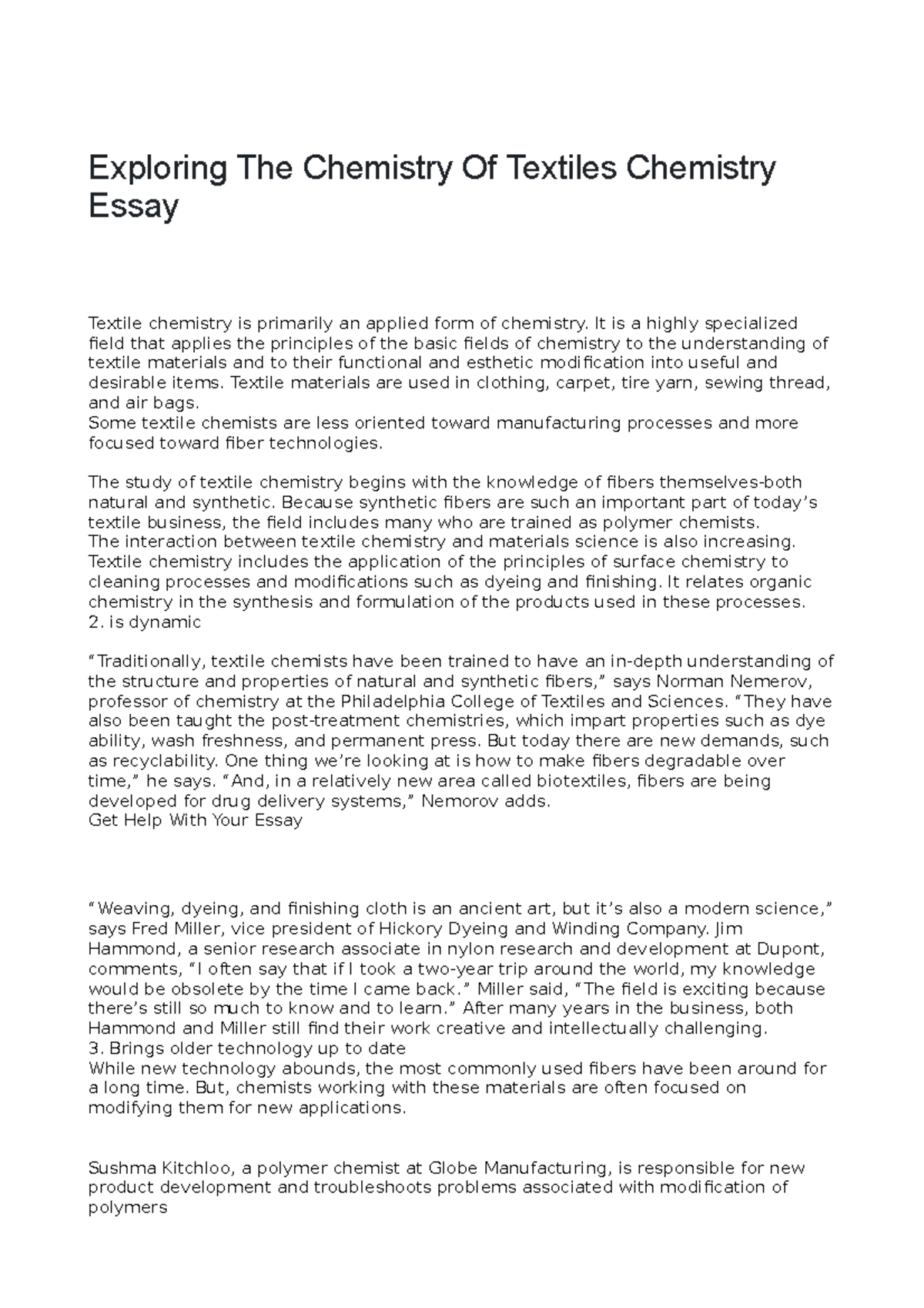 Exploring The Chemistry Of Textiles Chemistry Essay Exploring The