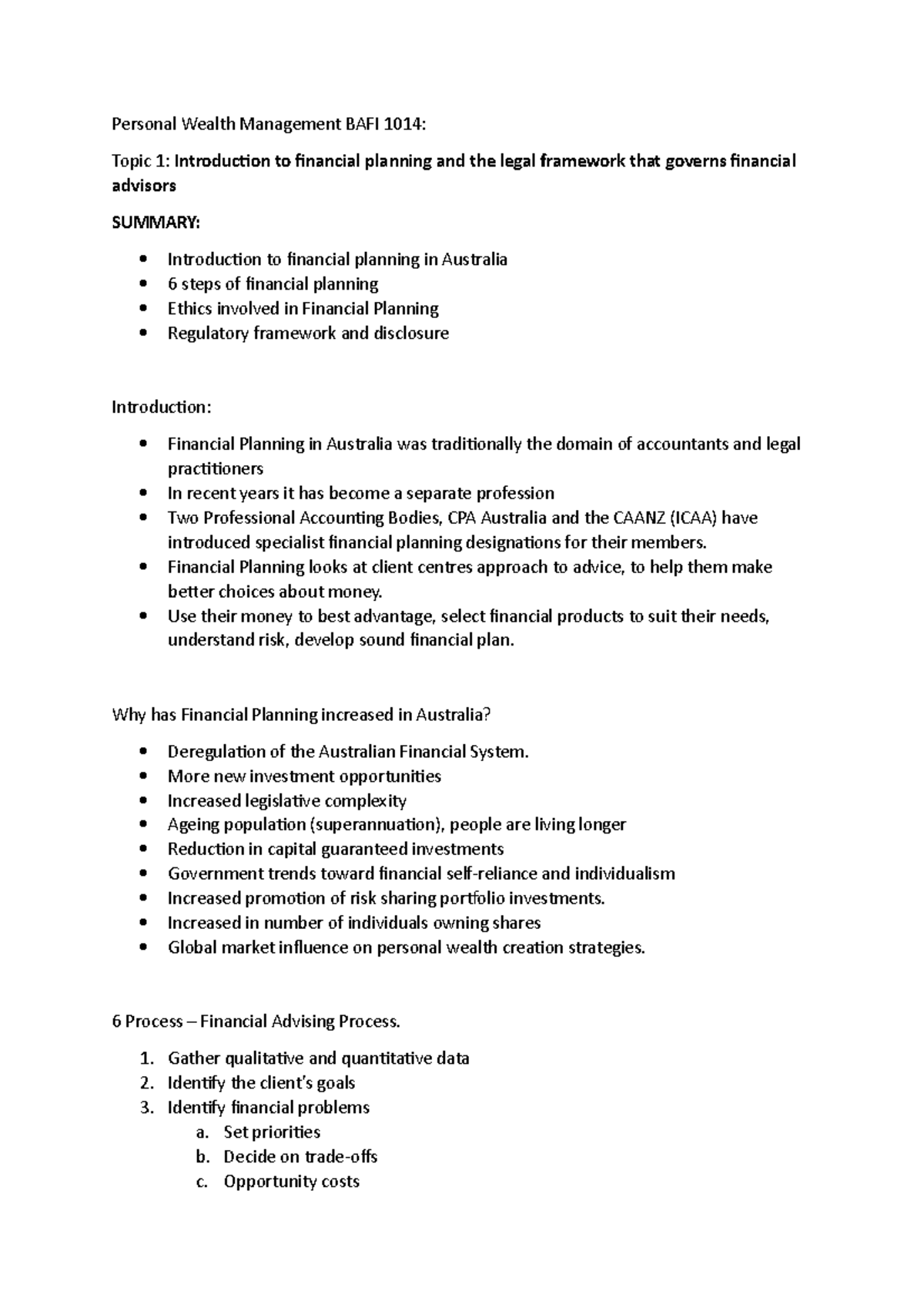 Personal Wealth Management Summary Notes - Personal Wealth Management ...
